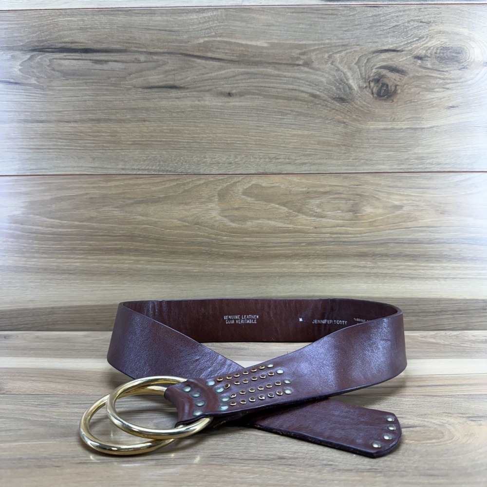 Jennifer Scott Women's Belt Size M Brown Leather Double Ring Adjustable Boho